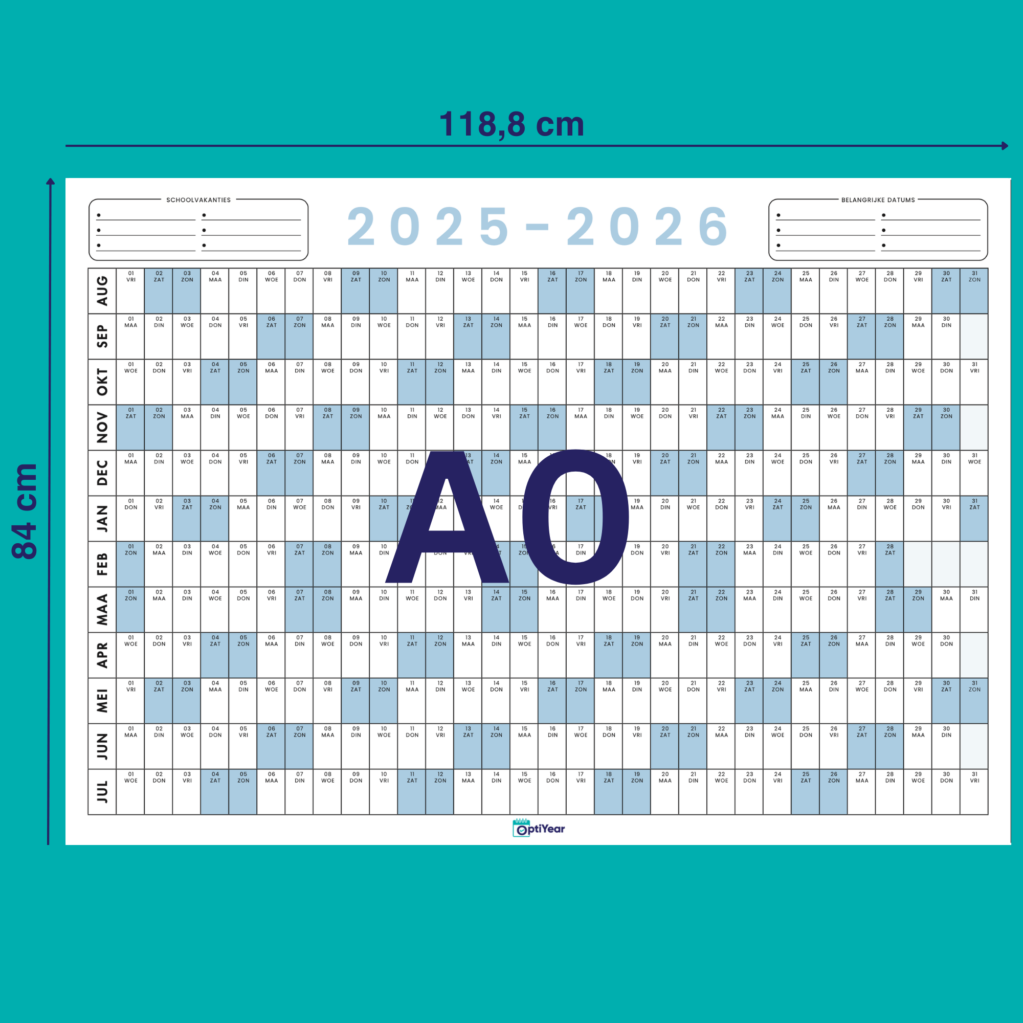 OptiYear schooljaarkalender 2025-2026