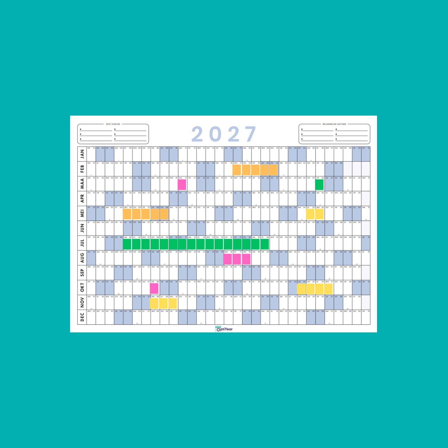 OptiYear jaarkalender 2027